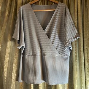 SOLD Shein Baby Blue Virtual Striped Faux Wrap Blouse